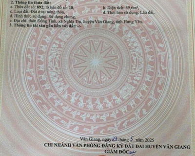 Bán đất Nghĩa Trụ 60m2