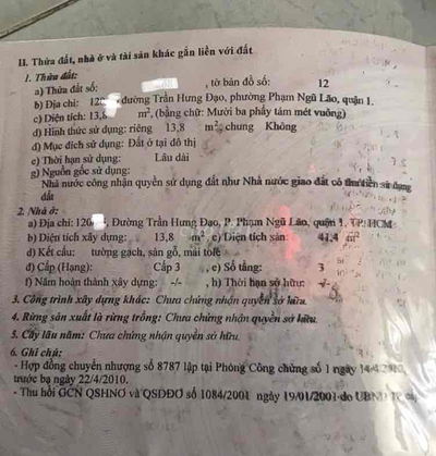 Cần bán nhà mặt tiền hẻm 120/ Trần Hưng Đạo, ra hẻm 131 Bùi Viện.Q.1