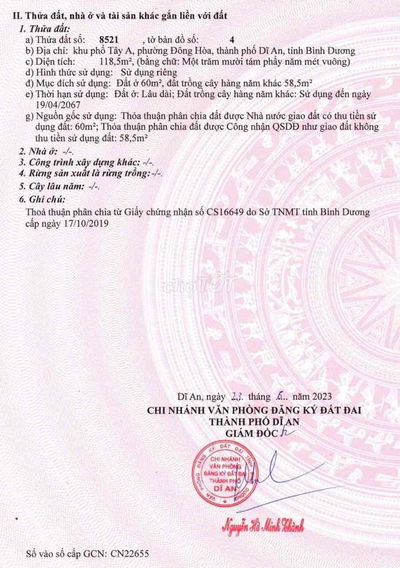 bán lô đât mặt tiền đường Võ Thị Sáu gần siêu thị bigc ( go) dĩ an