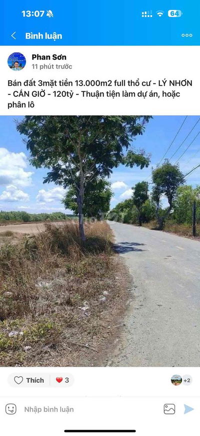 bán đất mặt tiền - 13.000m2 - Cần Giờ - 120tỷ