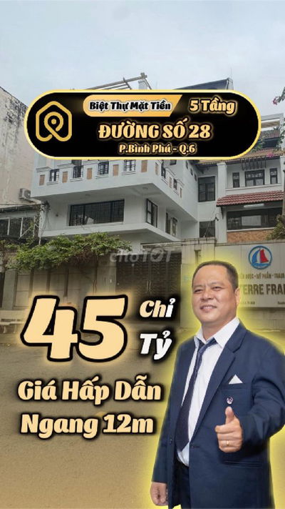 🆘Biệt Thự VIP Mặt Tiền Khu Bình Phú Q6 - 5 Tầng - Giá 45 Tỷ