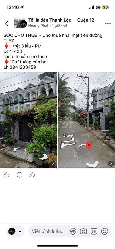 Cho Thuê Nhà Mặt Tiền TL 57 - ( 1 Trệt 3 Lầu ) 4 x 20 có sân xe hơi