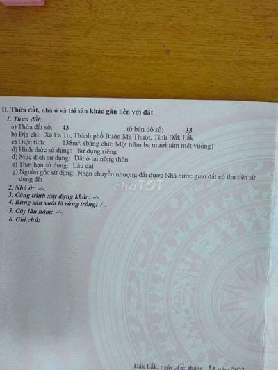 Đất thổ cư tại Quốc lộ 26 thuộc phường Tân An, tỉnh Đắk Lắk