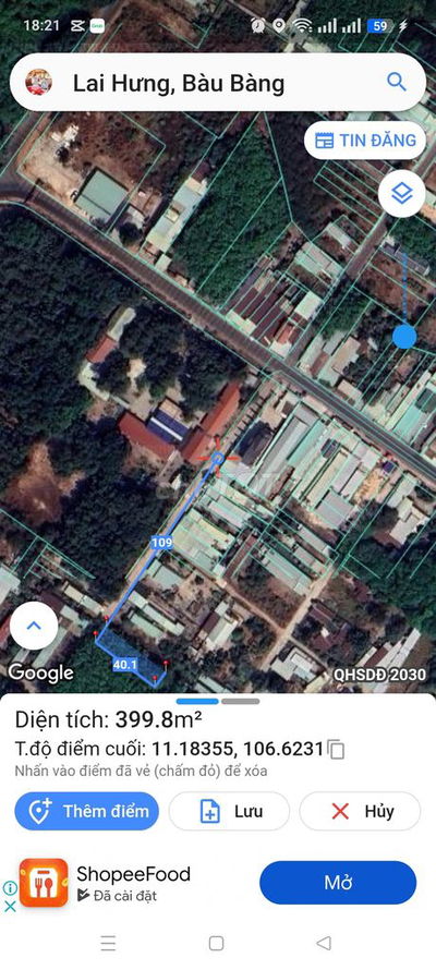 Bán 400 m gần chợ gần trường Lai Hưng B . lại Hưng Bàu Bàng Bình Dương