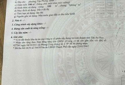 Đất đường Số, P. Tân Phong, Q7 - diện tích 5x20 (sổ hồng 100m)