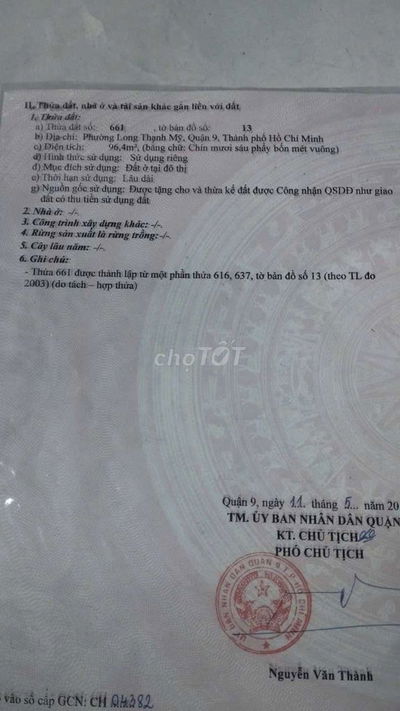 Chính chủ bán đất mặt tiền đường 20m, đối diện dự án Vinhomes quận 9