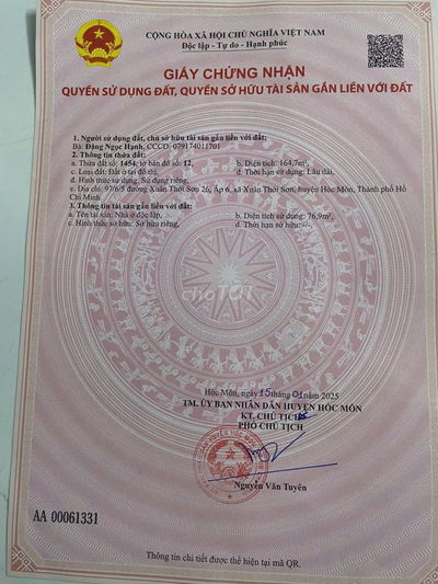 BÁN NHÀ ĐẤT THỔ CƯ CHÍNH CHỦ GẤP 164,7m2– XUÂN THỚI SƠN 26,HÓC MÔN