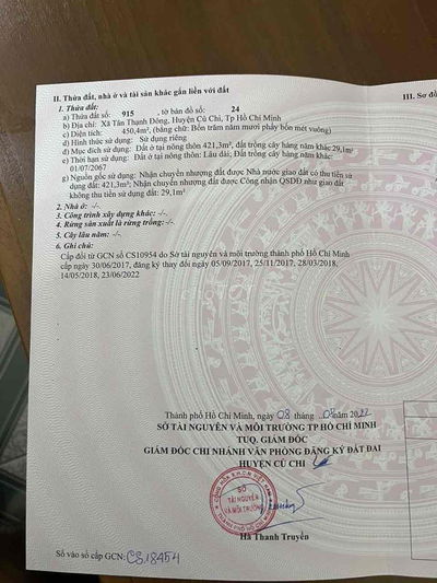 Chính chủ cần bán đất 12,5 x 36 m  đường TL15 Tân Thạnh Đông Củ Chi