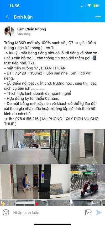 Trống MBKD mới xây 100% , Q7 •> 30tr
