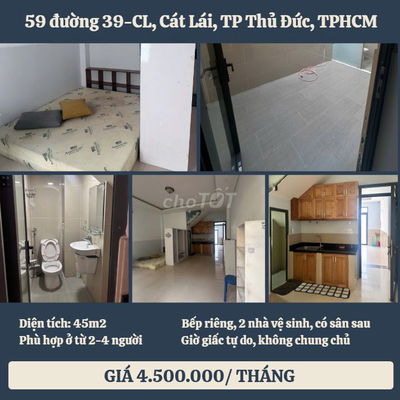 Cho thuê phòng tầng trệt 45m2 - TP Thủ Đức (Quận 2 cũ)