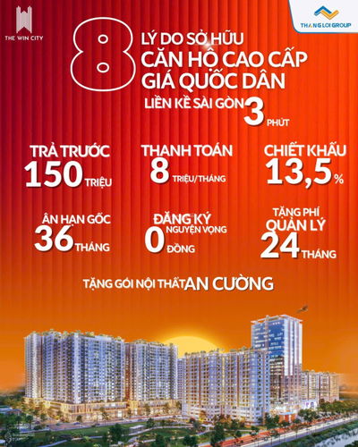 Bán The Win City 2PN chỉ từ 1,2tỷ chiết khấu 13,5%, tặng full nội thất An Cường-trả 150tr nhận nhà