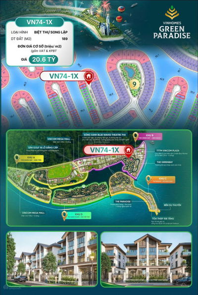 Song lập 189m2 chỉ 1 căn duy nhất đơn giá 97tr giá 18.5 tỷ đường VN74 Vinhomes Cần Giờ