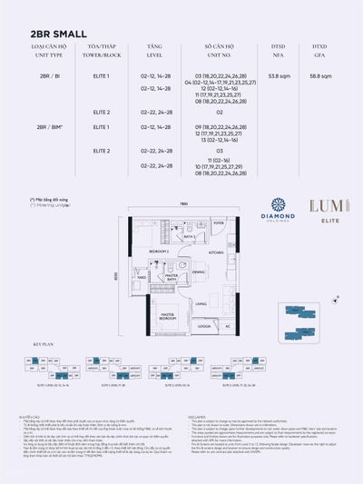 Danh sách căn 53.8m2 2 phòng ngủ 2WC chủ nhà đang cần bán tại dự án Lumi Hà Nội, giai đoạn 1-2-3