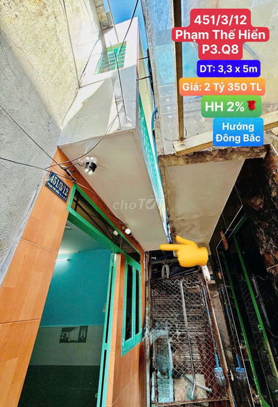 CHÍNH CHỦ 451/3/12 Phạm Thế Hiển, P.3, Q.8 (hẻm Cầu Mật). HOA HỒNG 2%.