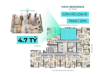 VISTA RESIDENCE 2PN - 4.7 TỶ - VIEW SÔNG HÀN & DN DOWNTOWN B.GIAO 2026
