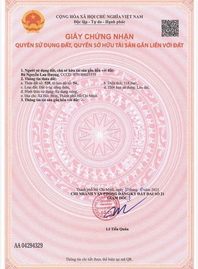 BÁN LÔ ĐẤT THỔ CƯ. SỔ HỒNG RIÊNG. NGAY CHỢ HÓC MÔN