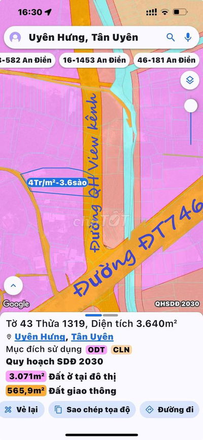 Đất BÌnh Dương tân uyên giá rẻ chỉ 3,5 triêu/m2 xây xưởng và nhà trọ