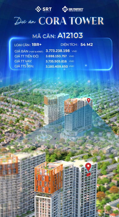 Căn hộ Cora Tower A12103 view sông pháo hoa, giá TTS chỉ còn 3.180 tỷ