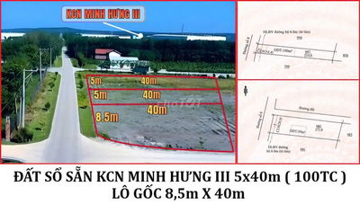 Đất sổ đỏ 250m2 Có 100m thổ cư ngay mặt tiền đường số 8 KCN Minh Hưng