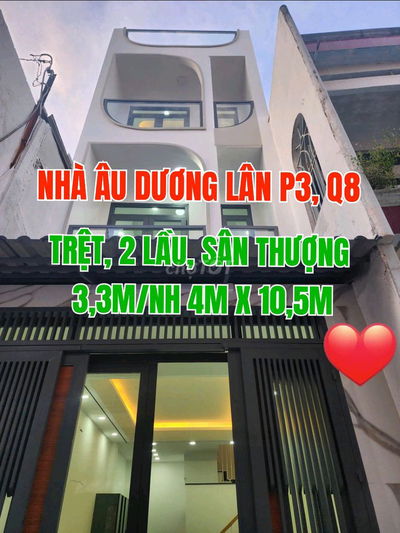 Nhà mới tuyệt đẹp, H45 Âu Dương Lân, P3,Q8, 1trệt, 2lầu, ST, 3,6x10,5m