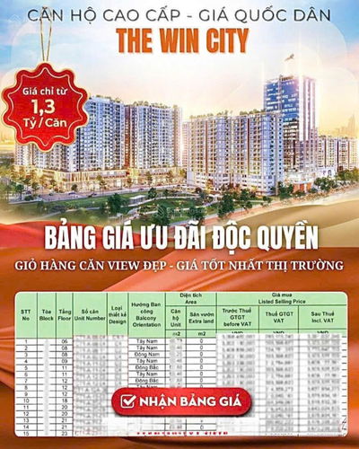 BÁN CĂN HỘ THE WIN CITY, 1,905 tỷ, 65,6m2, 2PN, 2WC, NỘI THẤT GỖ AN CƯỜNG GIÁP RANH TP. HỒ CHÍ MINH
