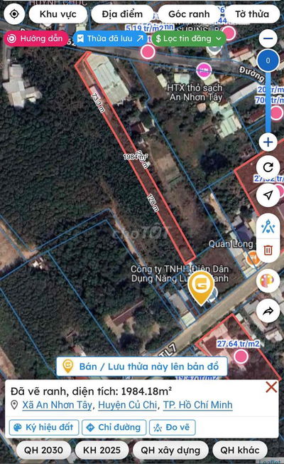 Đất 1/ Tỉnh lộ 7 dt 1971.8m2 giá 8tỷ5