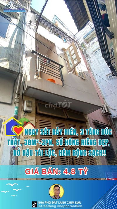 🏡NGAY SÁT BẢY HIỀN, 3 TẦNG ĐÚC THẬT, 38M²+3PN, HẺM RỘNG SẠCH, CHỈ 4.8T