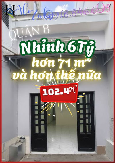 Q.8 – HƠN 100m² – NHỈNH 6 TỶ – NỞ HẬU - HẺM XE HƠI - NHÀ Ở NGAY