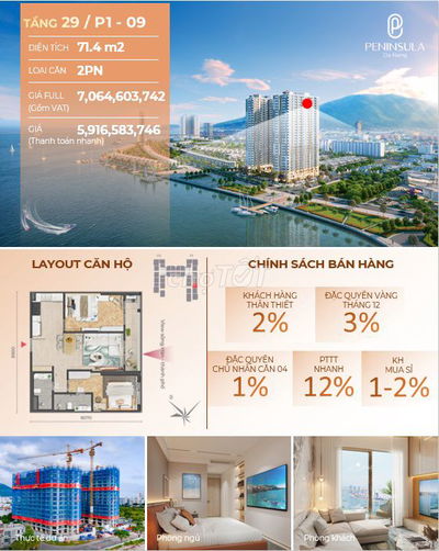 [Peninsula] Căn VIP 2PN View Pháo Hoa Sông Hàn - Cam kết giá tốt