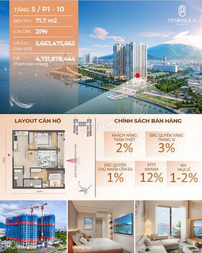 HOT! Căn 2PN Peninsula 71,7m2 - View trọn Pháo hoa+Thành Phố Chỉ 4,6tỷ