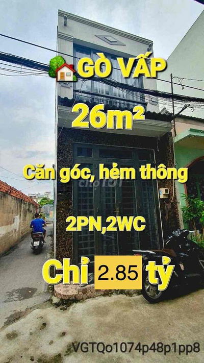 🏡 Căn góc mới đẹp 2 mặt hẻm thông, 2 tầng, 26m2 Quang Trung, GV
