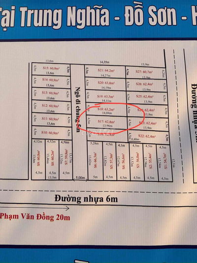 Đất 63m2 đường nghựa 6m Trung Nghĩa, Hợp Đức, Đồ Sơn 1,9 tỷ