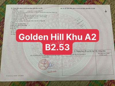 Chính chủ cần bán đất Khu Golden Hill . Bên cạnh Trường . chỉ 3 tỷ 600