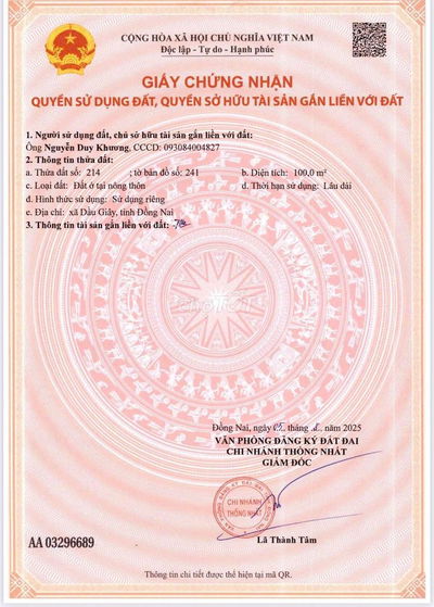 Đất sổ hồng, đường 10m, gần kề Sân Bay Long Thành.