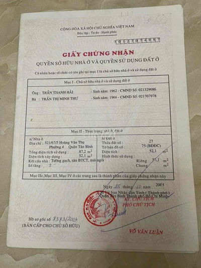 Bán nhà hai mặt tiền , nở hậu , đường Hoàng Văn Thụ , quận Tân Bình