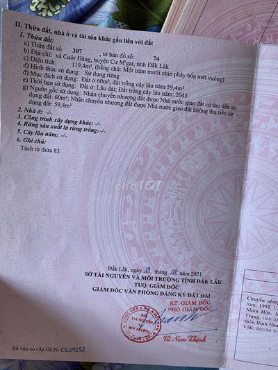 Chính chủ cần bán lô đất 119m2 - Phía sau UBND Xã Cuor Đăng