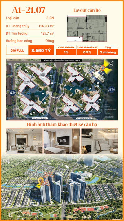 Bán căn hộ 115m2, 3PN, 2WC, giá dự kiến 7,662 tỷ tại Alumi - Alluvia City, Văn Giang, Hưng Yên