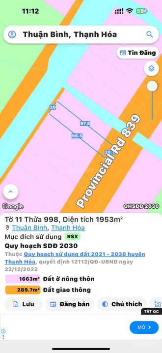 Bán đất RSX 1.953m tại Đường tỉnh 839, xã Thuận Bình, Thạnh Hoá, Long An