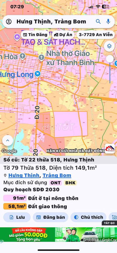 Đất nền liên xã Hưng Thịnh Đồng Nai 149m2 1t050triệu  gần chợ ,QL1A.