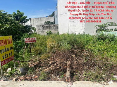 ĐẤT ĐẸP CHÍNH CHỦ CẦN BÁN Nhanh Lô Đất vị trí đẹp tại quận 12, TPHCM