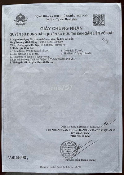 Đất Chính Chủ Đường Trần Thị Cờ, Phường Thới An, Quận 12