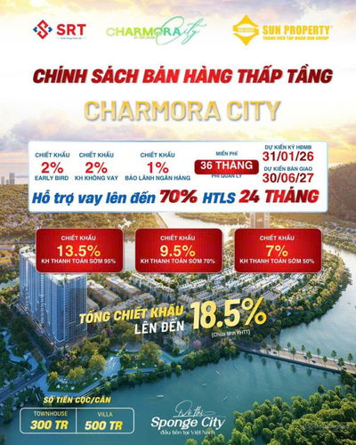 Giỏ hàng độc quyền shophouse 3 - 5 tầng Charmora City - Sun Nha Trang chiết khấu khủng 18,5%