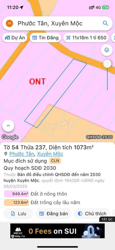 DT 1073m full hồng, 14x80m đường nhựa dân cư, cách TL 328 1km