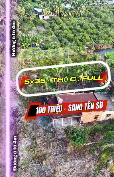 100 triệu, sang sổ hồng full thổ cư 5x35, 1/ xẹc nhựa. cách TP 39km