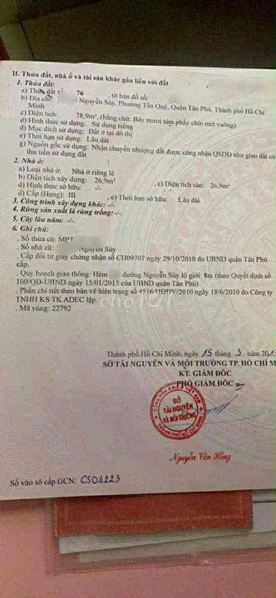 79m2 4*20 Nguyễn Suý lộ giới hẻm 8m Sát Tân Hương-tân phú