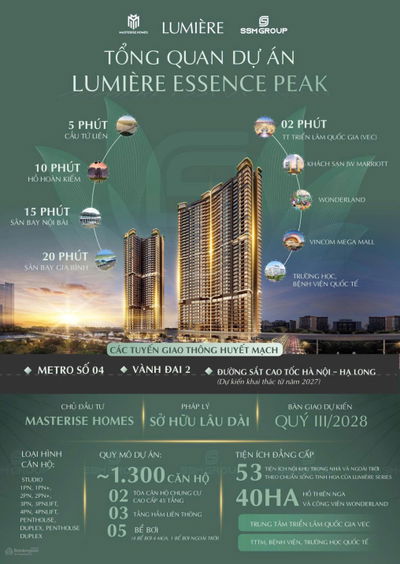 Quỹ NGOẠI GIAO 2PN LUMIÈRE Essence Peak - Cổ Loa VIEW HỒ, EXPO, CK lên tới 20%. Ký trực tiếp CĐT