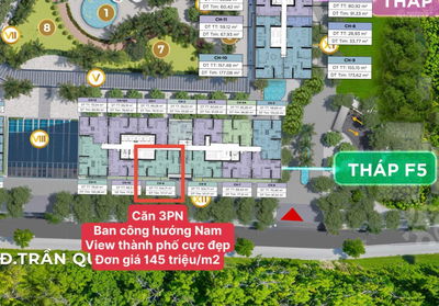 Căn 3PN ban công hướng Nam toà F5, view thành phố, diện tích 105m2, giá 15 tỷ, Sun Feliza Cầu Giấy