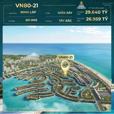 Căn biệt thự song lập mặt biển Cần Giờ tại mặt đường 26m, giá mềm dưới 30 tỷ tại Vinhomes tp HCM