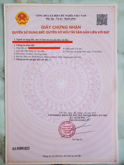 Đất sổ đỏ 635m2 Ô Môn Cần Thơ