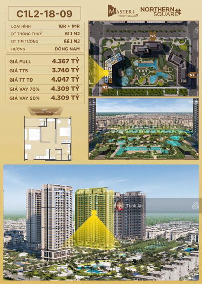 Bán căn 1BR+1MR Masteri Trinity View biệt thự, chiết khấu 14%, giá chỉ 3.74 tỷ TTS!